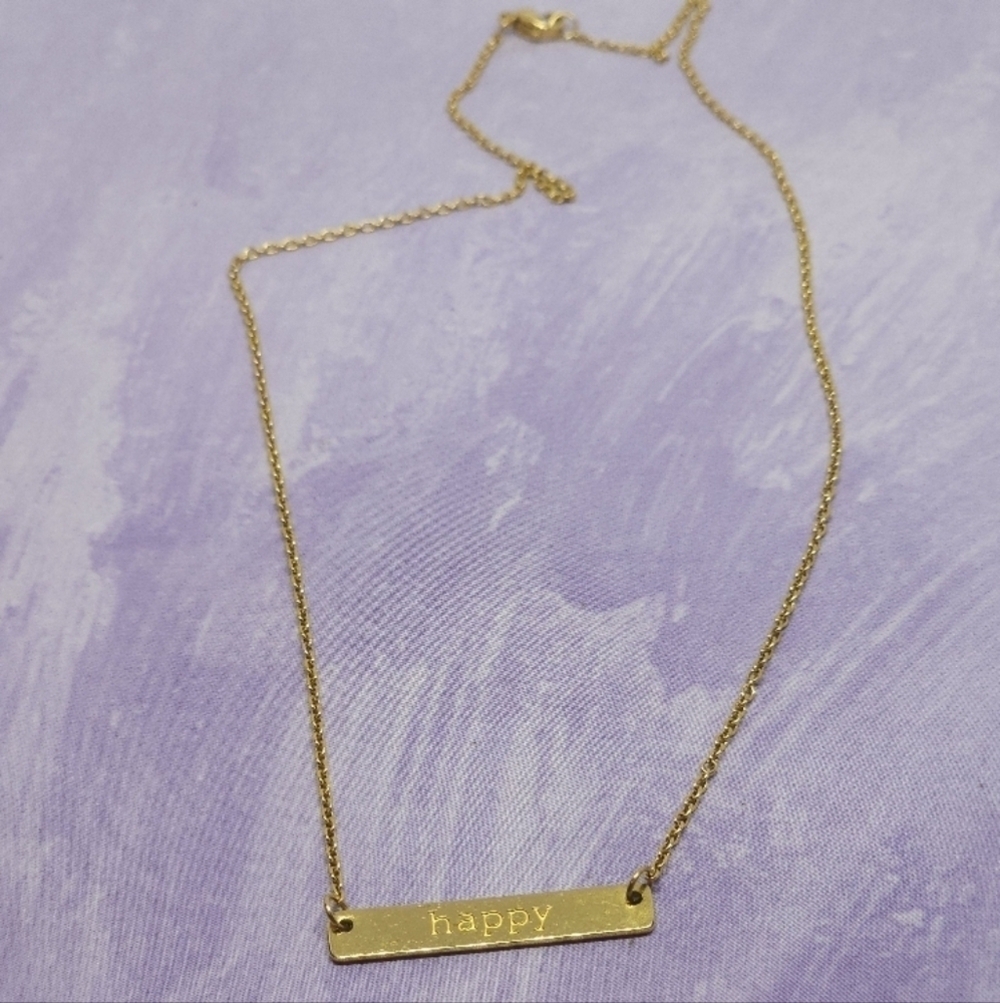 👍5 For $20 Gold Tone 'Happy' Bar Necklace